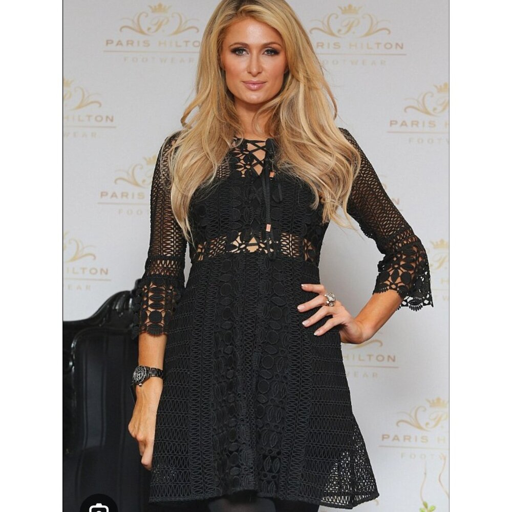 Self Portrait Guipure Lace Mini Dress Sz 4 Black Party Dress